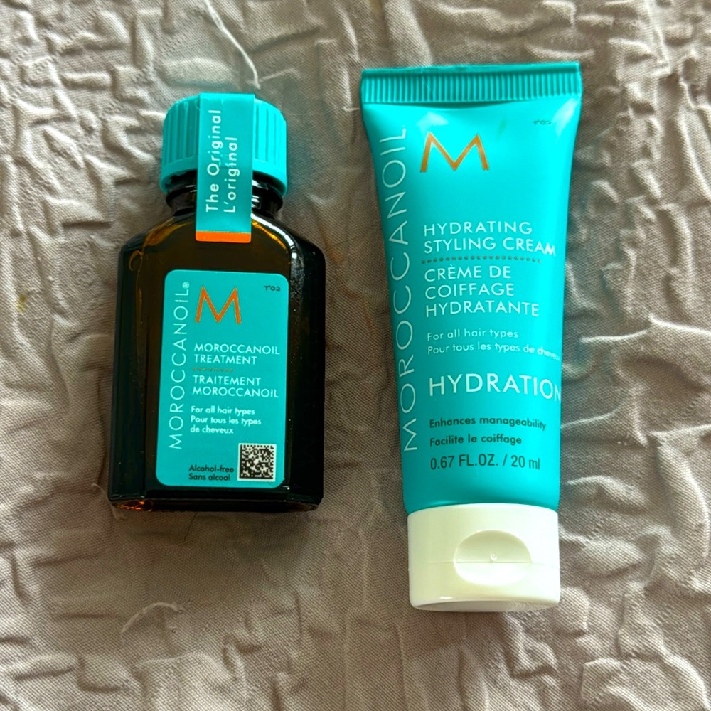 Moroccan oil hair treatment and hydrating styling cream, travel size